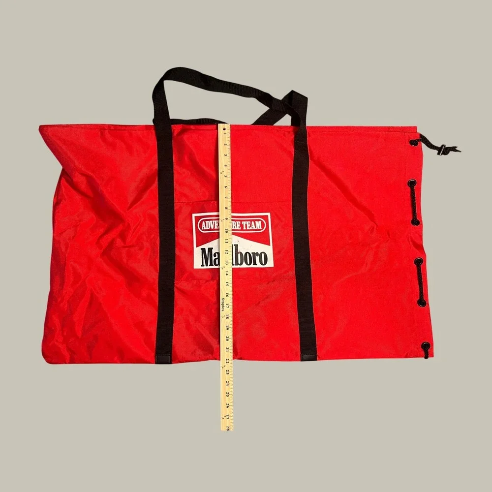 Vintage Marlboro Adventure Team Red Nylon Duffel Gear Bag Large Travel Tote